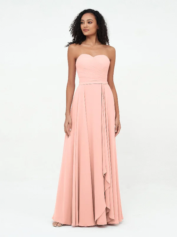 Strapless Sweetheart Neck Chiffon Long Dresses-Coral Tunics Occasion special