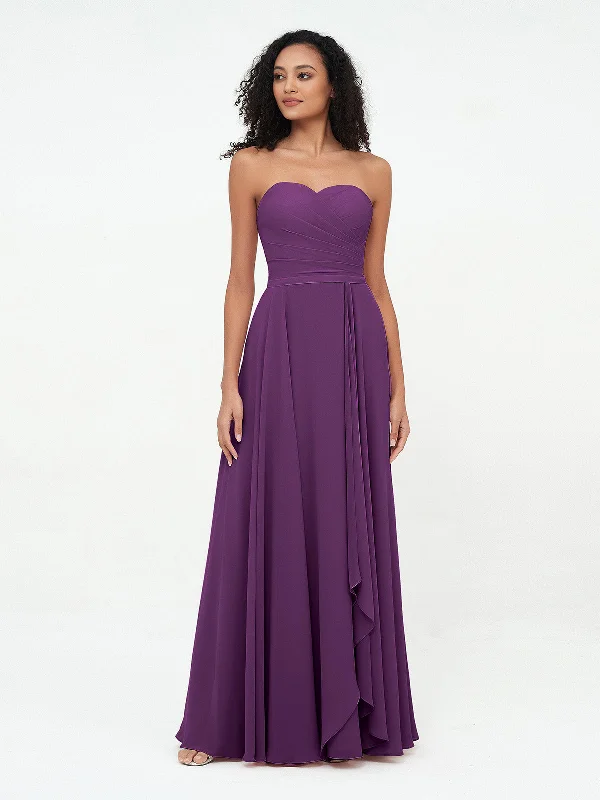 Strapless Sweetheart Neck Chiffon Long Dresses-Grape Tunics Stylish elegant