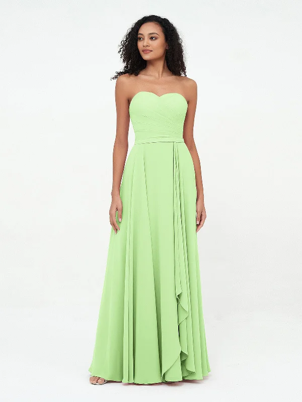 Strapless Sweetheart Neck Chiffon Long Dresses-Sage empire Waist empire
