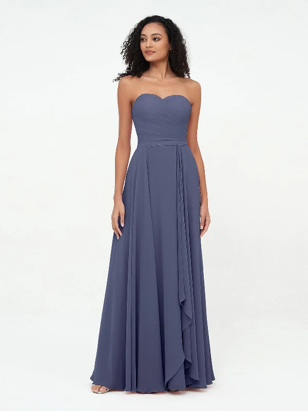 Strapless Sweetheart Neck Chiffon Long Dresses-Stormy Tunics Custom made
