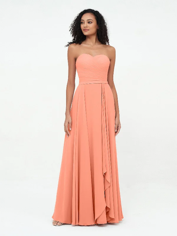 Strapless Sweetheart Neck Chiffon Long Dresses-Sunset Bodycon Club Sequined