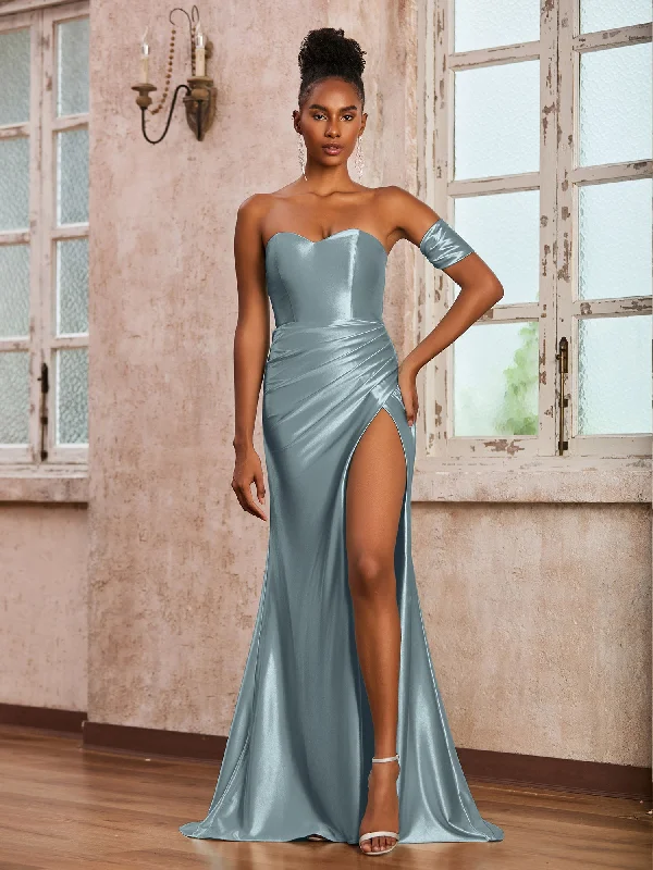 Sweetheart Strapless Long Dress With Sweep Train Dusty Blue Tunics Hiking breathable Sweetheart Strapless Long Dress With Sweep Train Dusty Blue Tunics Hiking breathable