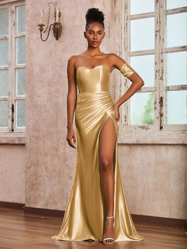 Sweetheart Strapless Long Dress With Sweep Train Gold Tunics Mesh breathable