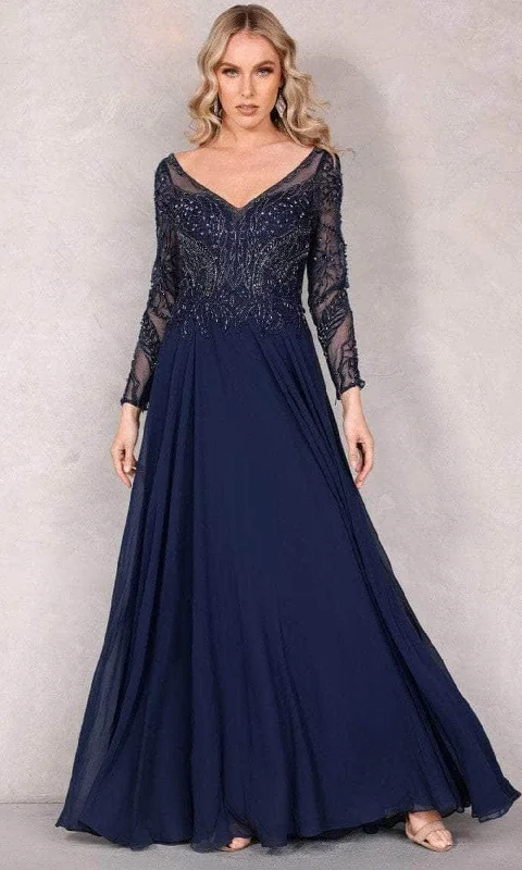 Terani Couture 1921M0494 - Long Sleeve V-Neck Long Dress Tunics Fleece cozy