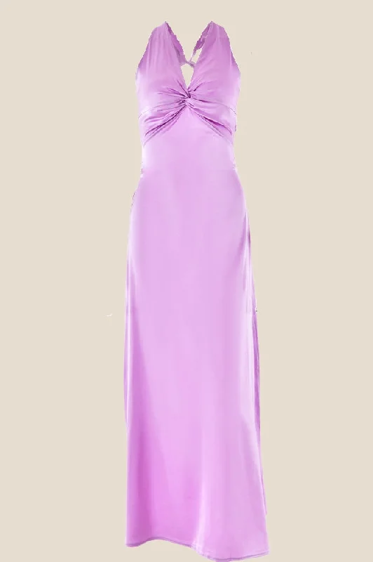 Twist V-neck Lilac Open Back Sheath Long Dress Bodycon Club Sequined