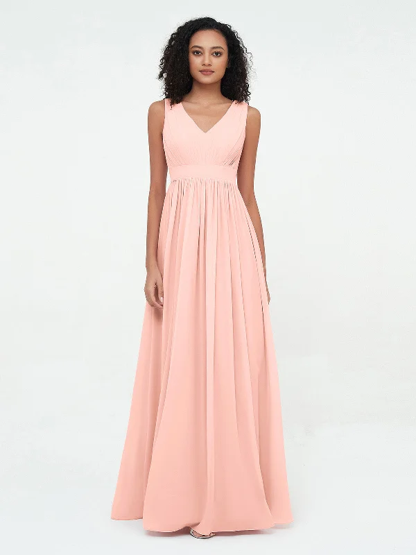 V neck Chiffon Long Dresses with Open Back Coral Tunics Modern contemporary