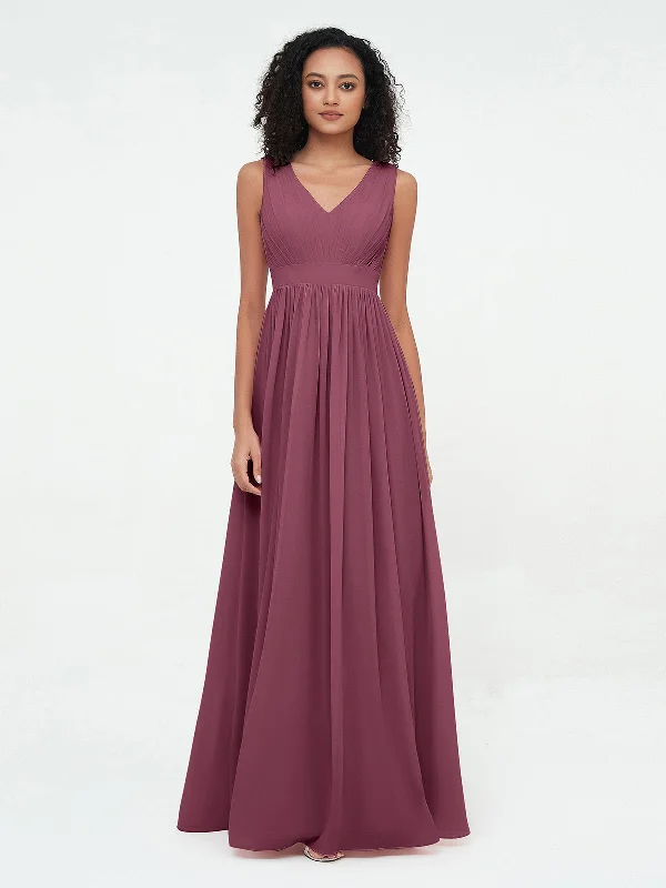 V neck Chiffon Long Dresses with Open Back Mulberry Tunics Polka dots