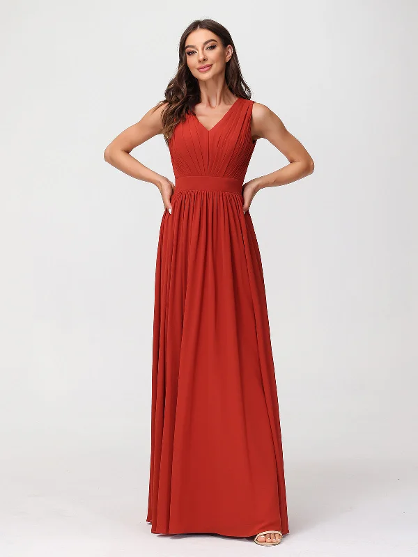 V neck Chiffon Long Dresses with Open Back Rust Tunics Running lightweight