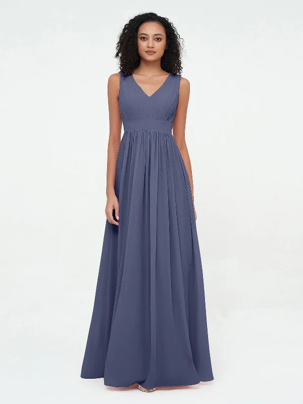 V neck Chiffon Long Dresses with Open Back Stormy Tunics Chic fashionable