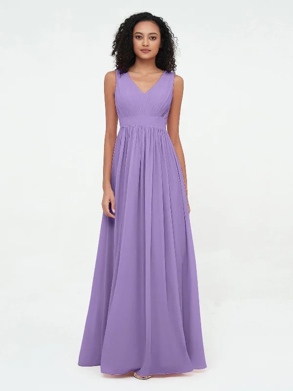 V neck Chiffon Long Dresses with Open Back Tahiti empire Waist empire