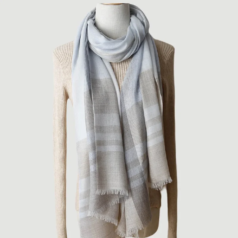200s Cashmere Shawl Wrap with Decorative Lines Soft Wool Shawl Wrap