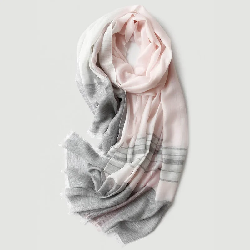 200S Pink Plaid Cashmere Shawl Wrap Chic Floral Print Shawl