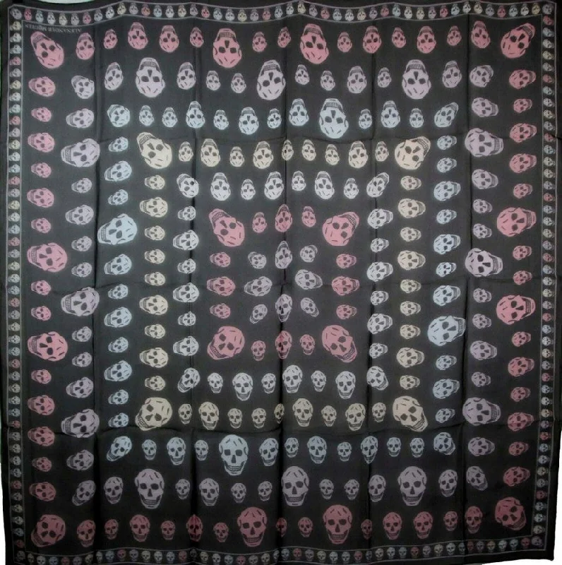 Alexander McQueen Women's  Chiffon Silk Multiskull Box Print Shawl Cozy Knit Shawl Scarf
