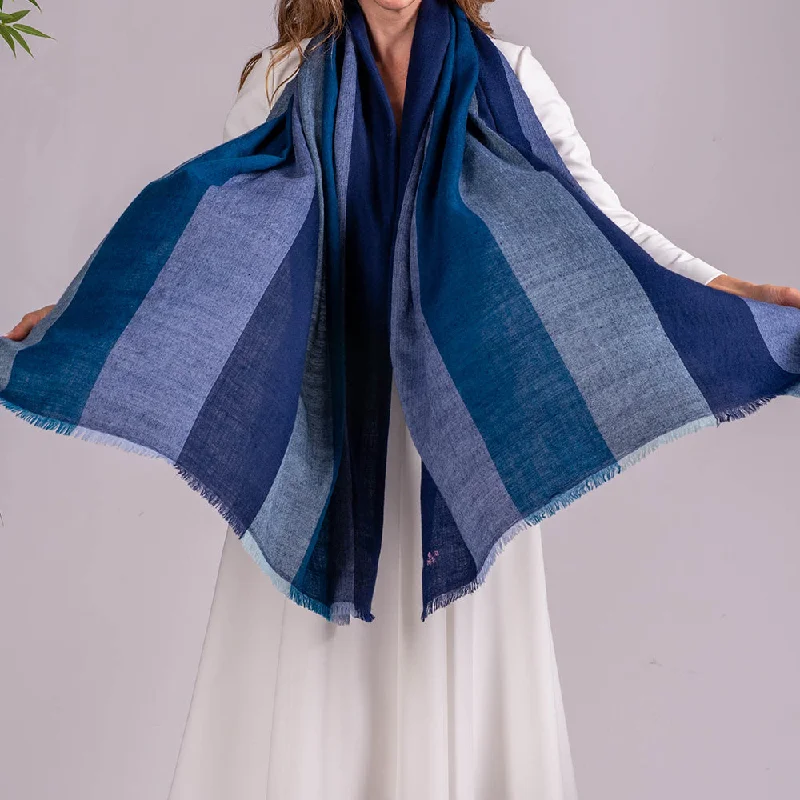 Blue on Blue Pashmina Cashmere Shawl Stylish Oversized Wool Shawl