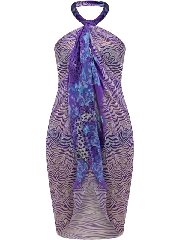 Purple Floral Animal Print Pareo Wrap Shawl Classic Wool Shawl Wrap