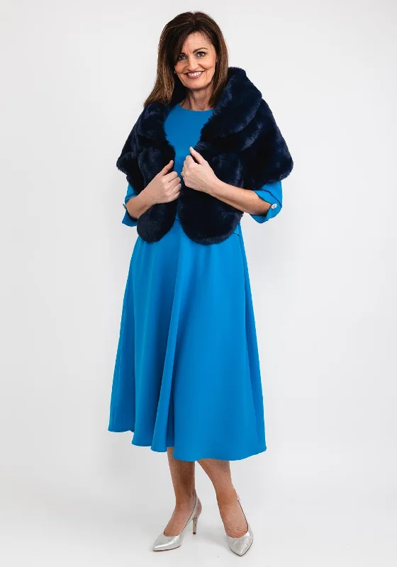 Seventy1 Faux Fur Collared Shawl, Navy Comfortable Embroidered Shawl