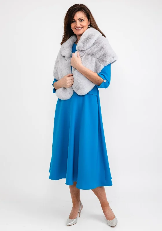 Seventy1 Faux Fur Collared Shawl, Silver Trendy Long Knit Shawl