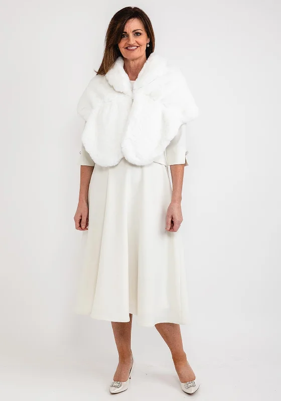 Seventy1 Faux Fur Collared Shawl, White Cozy Chunky Knit Shawl