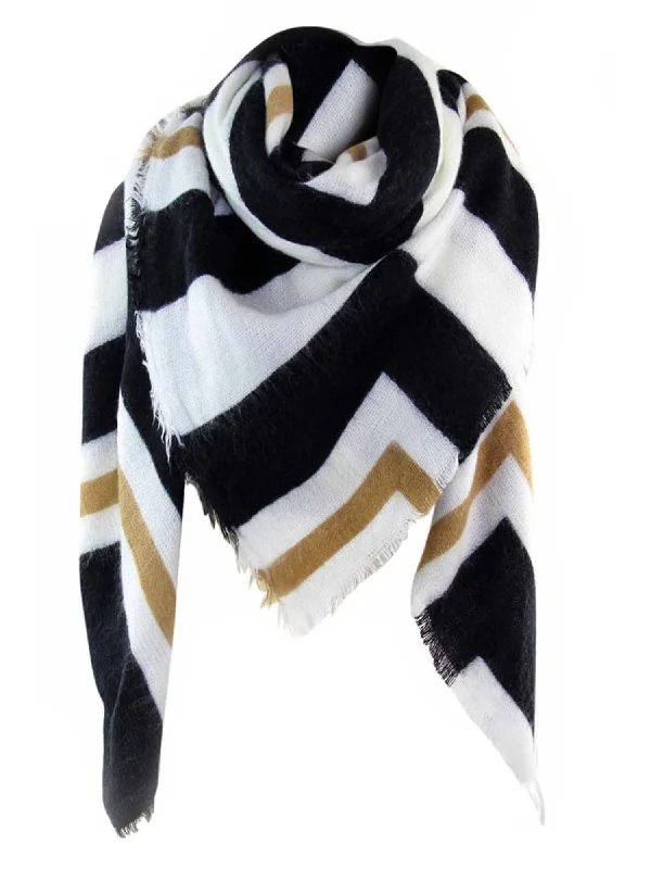 Ivory & Black Stripe Square Oversized Shawl Wrap Elegant Velvet Shawl Wrap