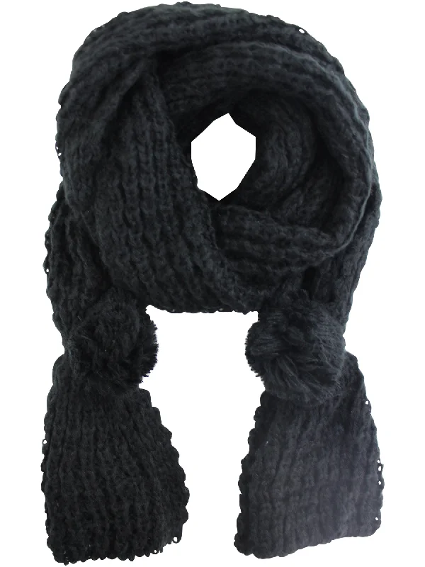 Knit Shawl Wrap With Pom-Pom Ties Comfortable Plaid Shawl Wrap
