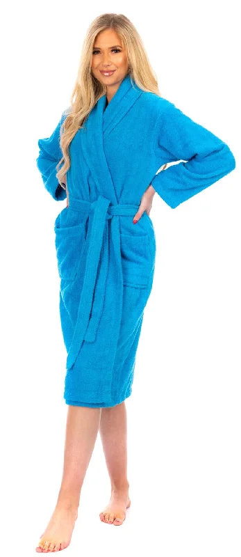 Ladies Aqua Cotton Towelling Shawl Collar Bathrobe Soft Cashmere Shawl Wrap
