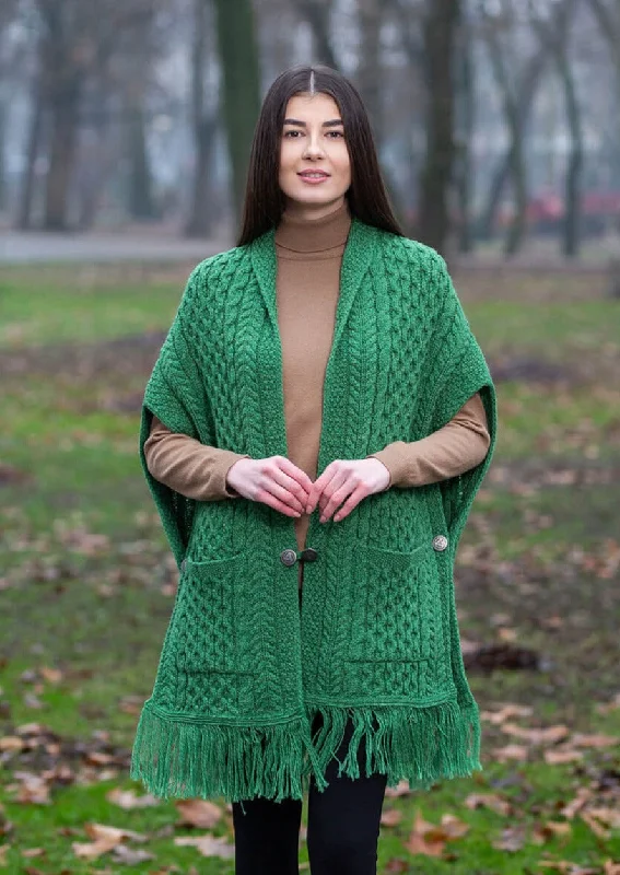Ladies Aran Pocket Shawl | Green Elegant Pashmina Shawl Cape