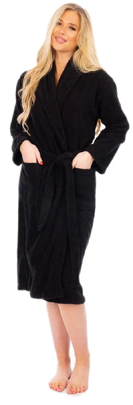 Ladies Black Cotton Towelling Shawl Collar Bathrobe Stylish Knit Shawl Wrap