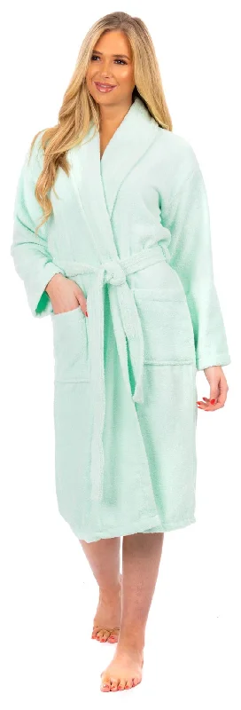 Ladies Duck Egg Cotton Towelling Shawl Collar Bathrobe Fashionable Wool Blend Shawl