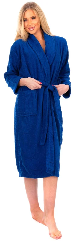 Ladies Royal Blue Cotton Towelling Shawl Collar Bathrobe Lightweight Summer Shawl