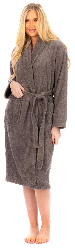 Ladies Slate Cotton Towelling Shawl Collar Bathrobe Fashionable Shawl with Tassels