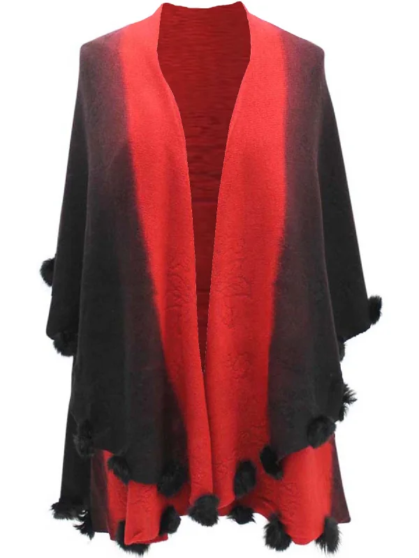Red & Black Two-Tone Versatile Shawl Wrap Stylish Fringed Shawl Cape