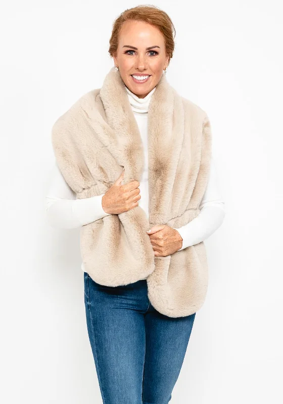 Seventy1 Luxurious Faux Fur Shawl, Beige Stylish Pashmina Shawl Wrap