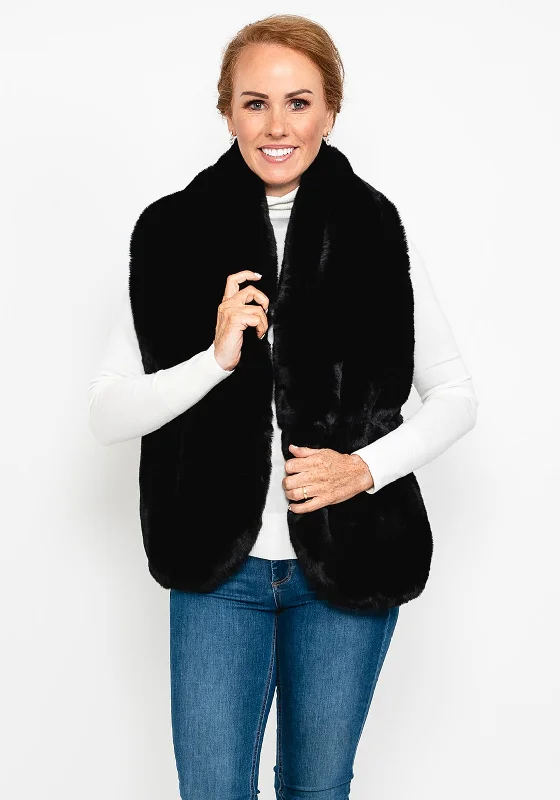 Seventy1 Luxurious Faux Fur Shawl, Black Elegant Lace Shawl Wrap
