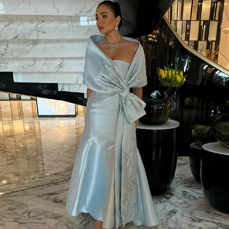 Luxury Blue Mermaid Evening Dress with Beaded Cape Shawl SS333 Cozy Plaid Shawl Scarf