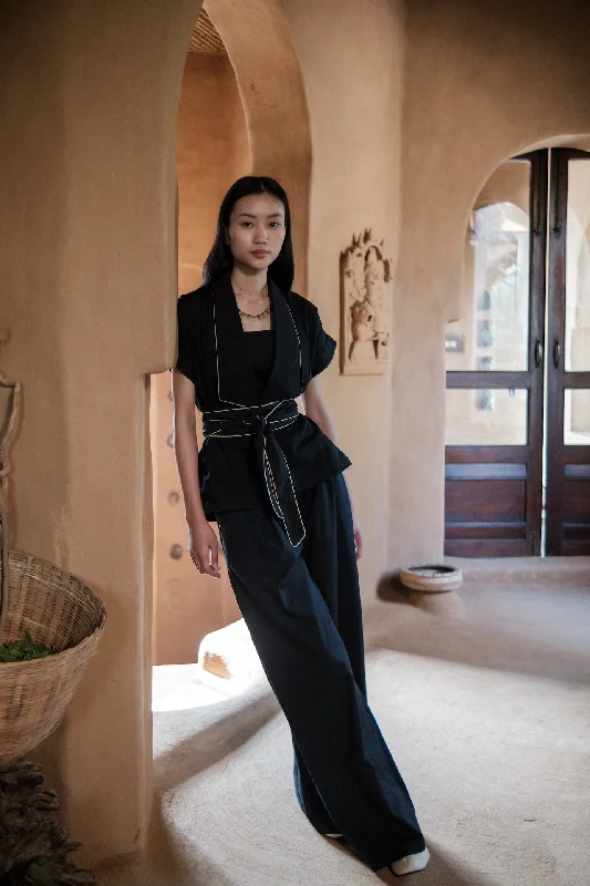 The Terra Tribe Black Berlin Shawl Collar Classic Plain Shawl Wrap
