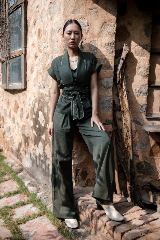 The Terra Tribe Deep Green Berlin Shawl Collar Lightweight Cotton Shawl
