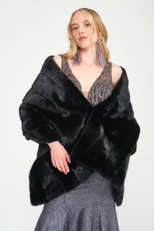 Black Mink Fur Shawl Trendy Bohemian Shawl Cape
