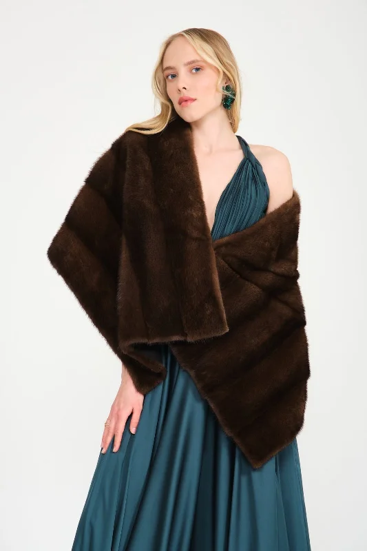 Brown Mink Fur Shawl Luxurious Silk Shawl Cape