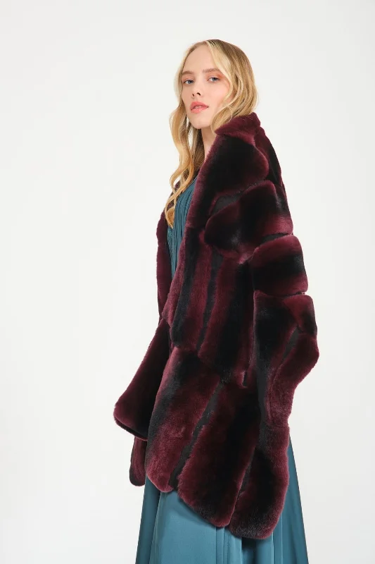 Burgundy Rex Fur Shawl Elegant Velvet Shawl Wrap