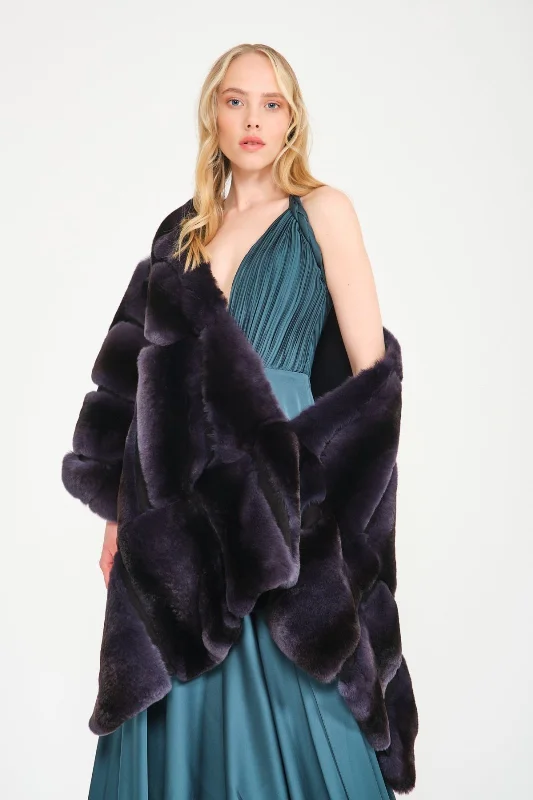 Dark Blue Rex Fur Shawl Cozy Fleece Shawl Cape