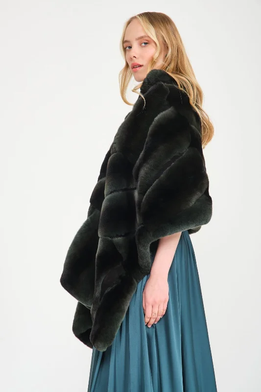 Green Rex Fur Shawl Cozy Woolen Shawl Cape