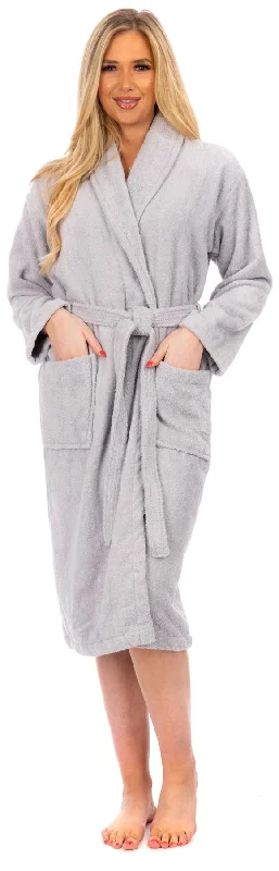 Ladies Silver Cotton Towelling Shawl Collar Bathrobe Soft Printed Shawl Wrap