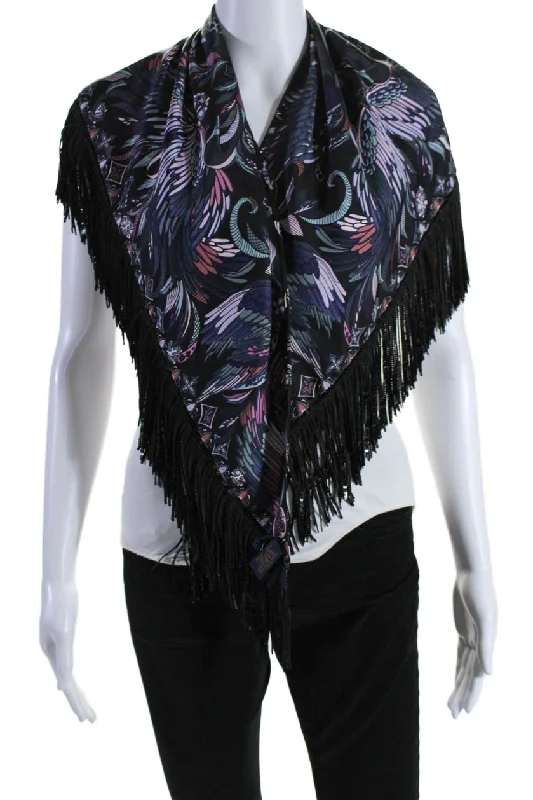 Louis Vuitton Womens Silk Graphic Print Sequined Frayed Hem Shawl Black Stylish Cashmere Shawl Cape Louis Vuitton Womens Silk Graphic Print Sequined Frayed Hem Shawl Black Stylish Cashmere Shawl Cape