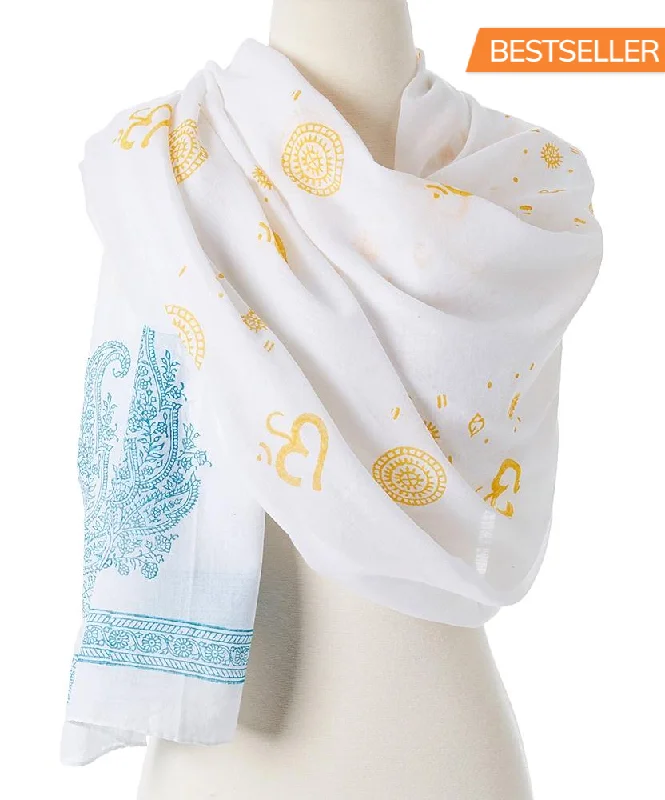 OM Shanti paisley design hand block printed cotton shawl Chic Embroidered Shawl Wrap OM Shanti paisley design hand block printed cotton shawl Chic Embroidered Shawl Wrap