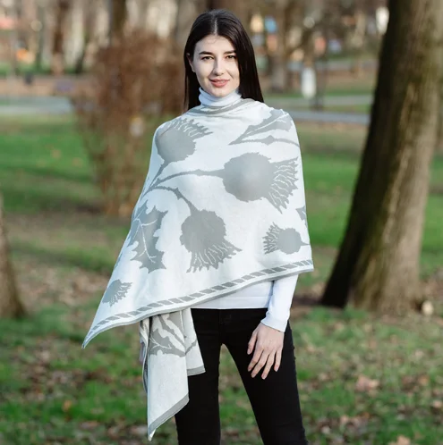 Scottish Thistle Shawl Stylish Fringed Shawl Cape