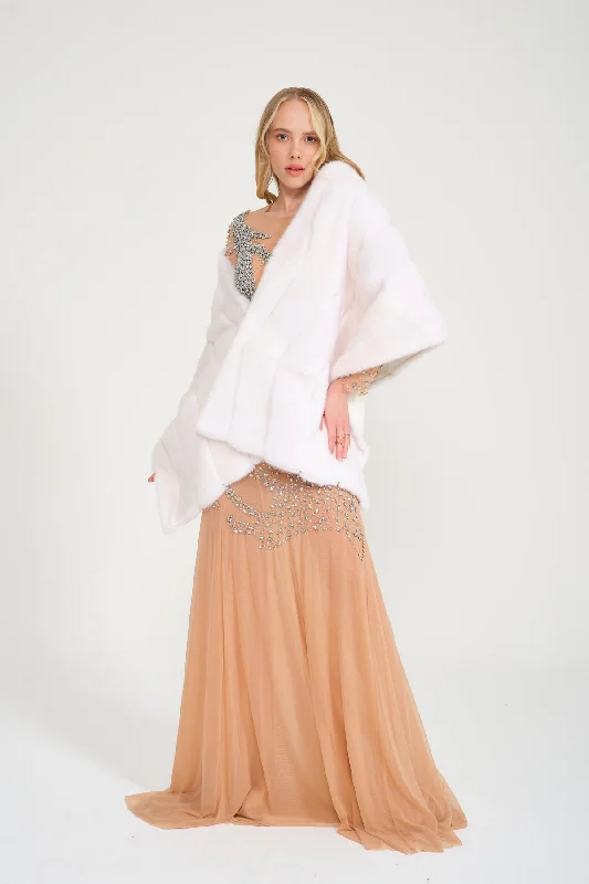 White Mink Fur Shawl Elegant Silk Shawl Wrap