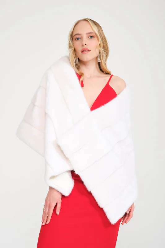 White Mink Fur Shawl Soft Cashmere Shawl Cape