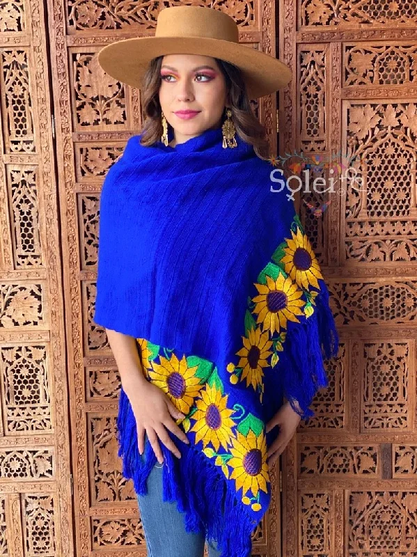 Mexican Traditional Embroidered Shawl. Rebozo Girasoles Fashionable Shawl with Fringe Mexican Traditional Embroidered Shawl. Rebozo Girasoles Fashionable Shawl with Fringe
