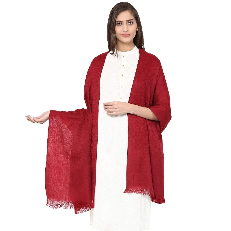 Pashtush Self Paisley Weave Shawl, Fine Wool, Maroon Elegant Silk Shawl Wrap