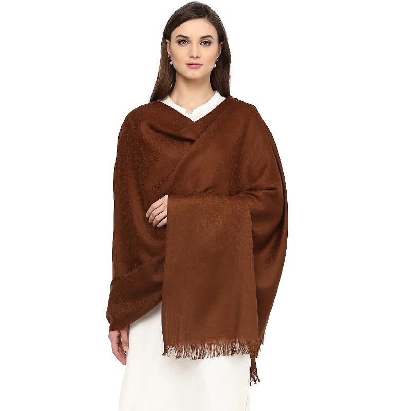 Pashtush Self Paisley Weave Shawl, Fine Wool, Coffee Brown Stylish Wool Shawl Wrap